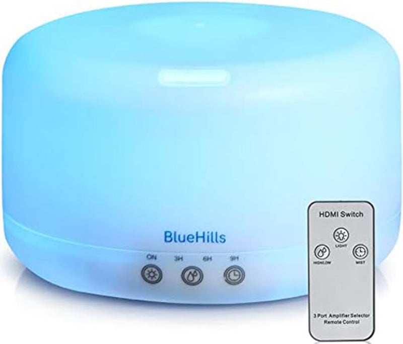 BlueHills Premium 1000 ML XL Essential Oil Diffuser Aromatherapy Humidifier with Remote for Large Room Home 18 Hour Run Huge Coverage Area 1 Liter Mood Lights Extra Large Capacity White D001 - Image 1